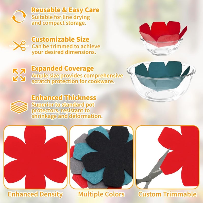 Notoke 12 PCS Pot and Pan Protectors in 4 Colors & 3 Sizes, Thicker Felt Pan Protector Pads and Pot Separators for Stacking, Anti-Slip Dividers to Protect Glass Ceramic Plates Cookware from Scratching - Image 3